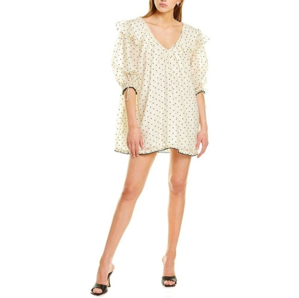 For Love & Lemons Eden Mini Dress Velvet Hearts Size Small Babydoll Twee Lined